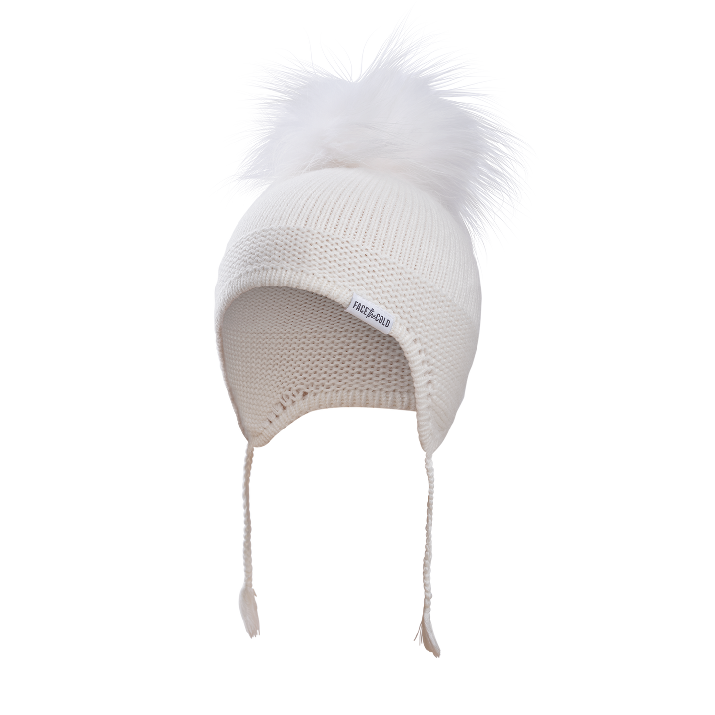 AVIATOR Kids Cashmere wool blend knitted hat with pom pom & ties - White