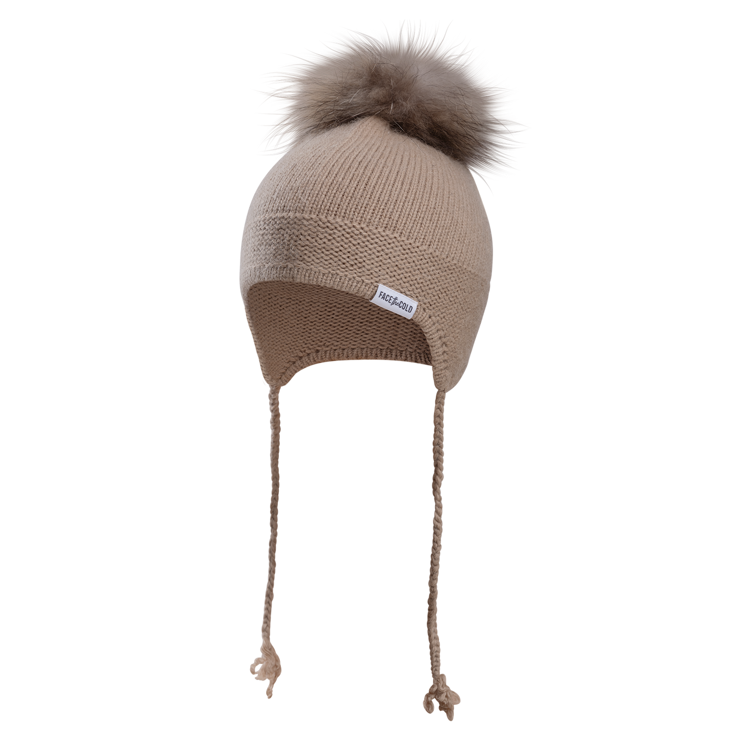 AVIATOR Kids Cashmere wool blend knitted hat with pom pom & ties - Beige