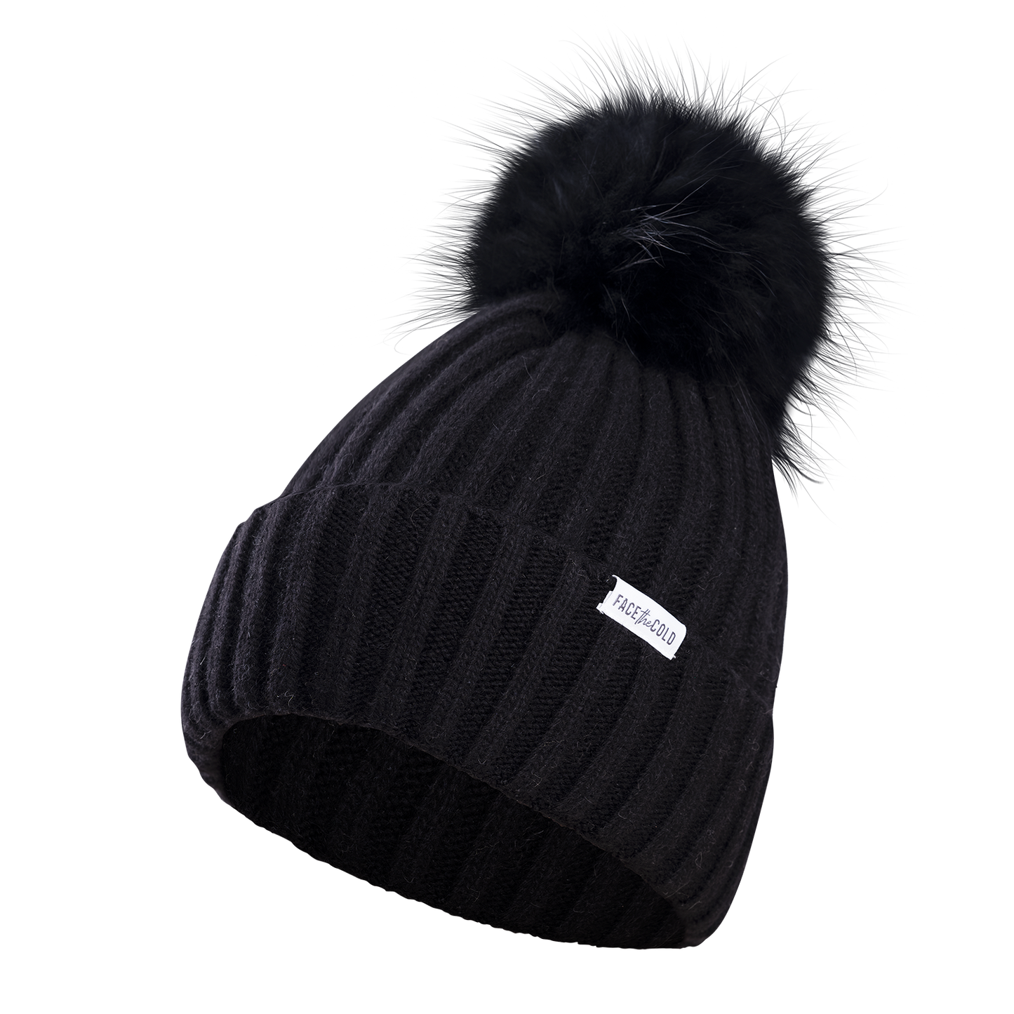 VILJA Super-soft classic knitted beanie with pom pom - Black with black pom pom