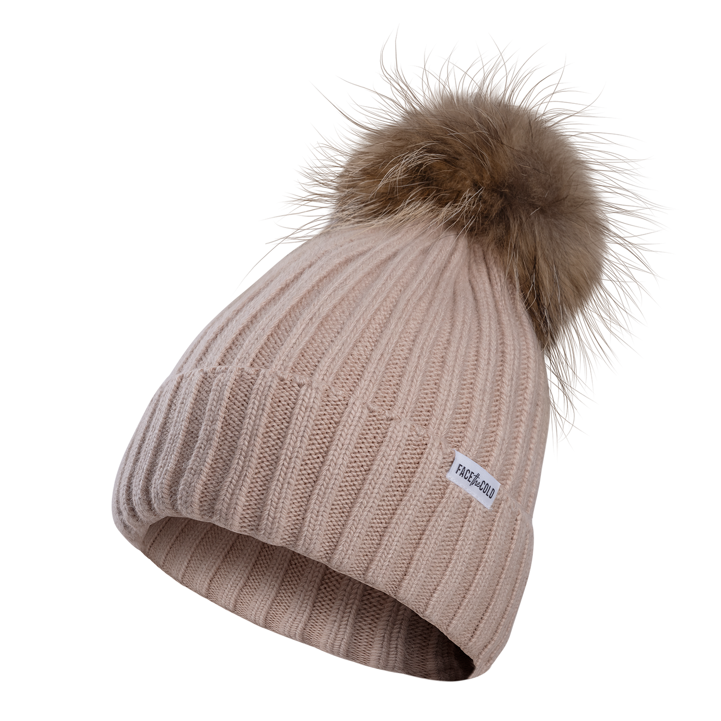 VILJA Super-soft classic knitted beanie with pom pom - Beige