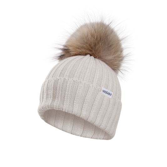 VILJA Kids super-soft classic knitted beanie with pom pom - Cream