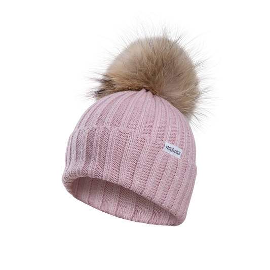 VILJA Kids super-soft classic knitted beanie with pom pom - Dusty rose